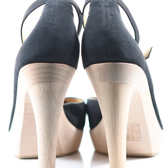 Lanvin Satin Wooden Heel Platform Ankle Strap Pumps - Size 39 - Picture 8 of 9